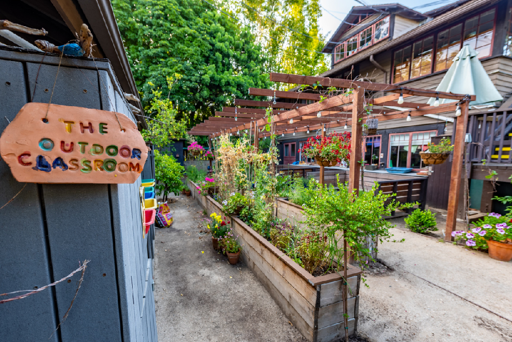 Outdoor classroom at Pacific Oaks Children's School